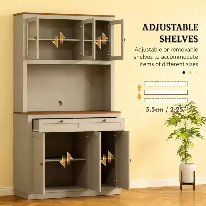 Armoire de cuisine garde-manger de ferme avec 6 portes et support pour micro-ondes, buffet d'appoint bibliothèque pour salon, cuisine