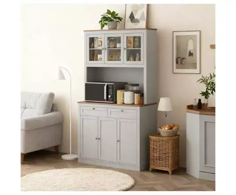 Armoire de cuisine garde-manger de ferme avec 6 portes et support pour micro-ondes, buffet d'appoint bibliothèque pour salon, cuisine