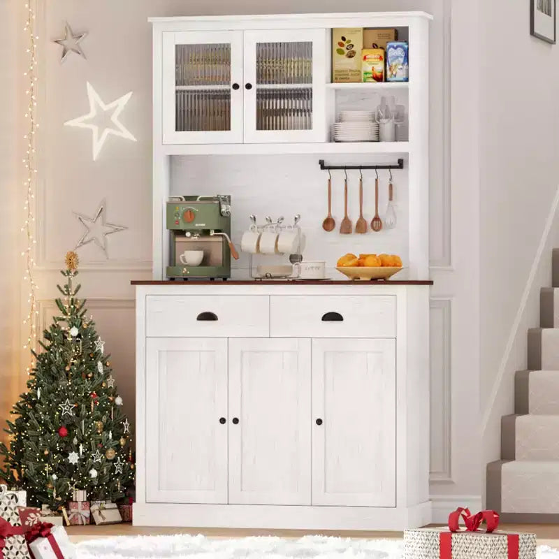 Meuble de rangement pour garde-manger de cuisine 71", buffet autoportant en bois avec support micro-ondes et 2 tiroirs, huche de cuisine pour salle à manger/salon