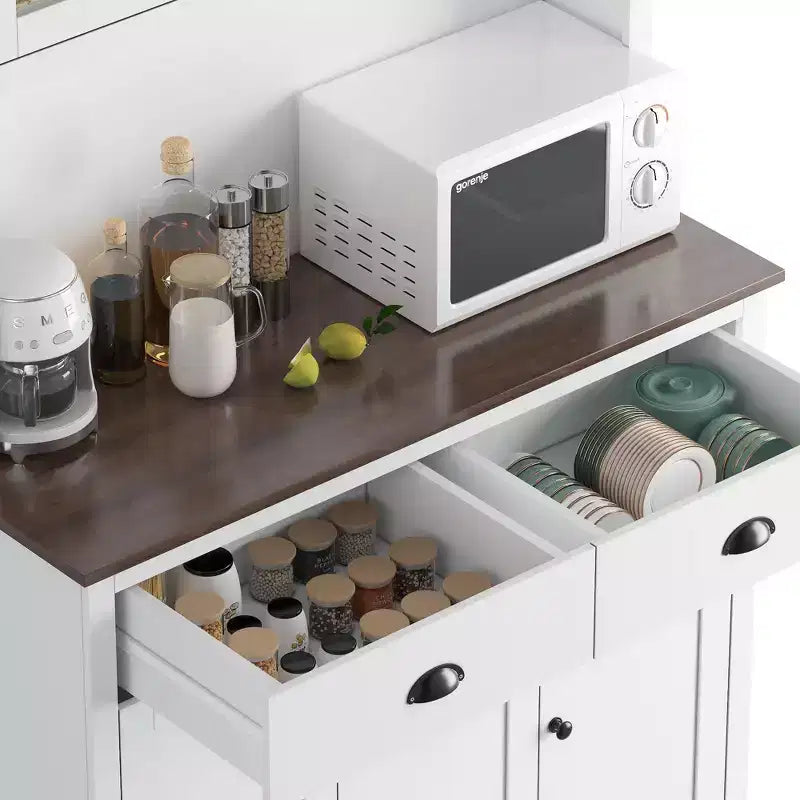 Meuble de rangement pour garde-manger de cuisine 71", buffet autoportant en bois avec support micro-ondes et 2 tiroirs, huche de cuisine pour salle à manger/salon