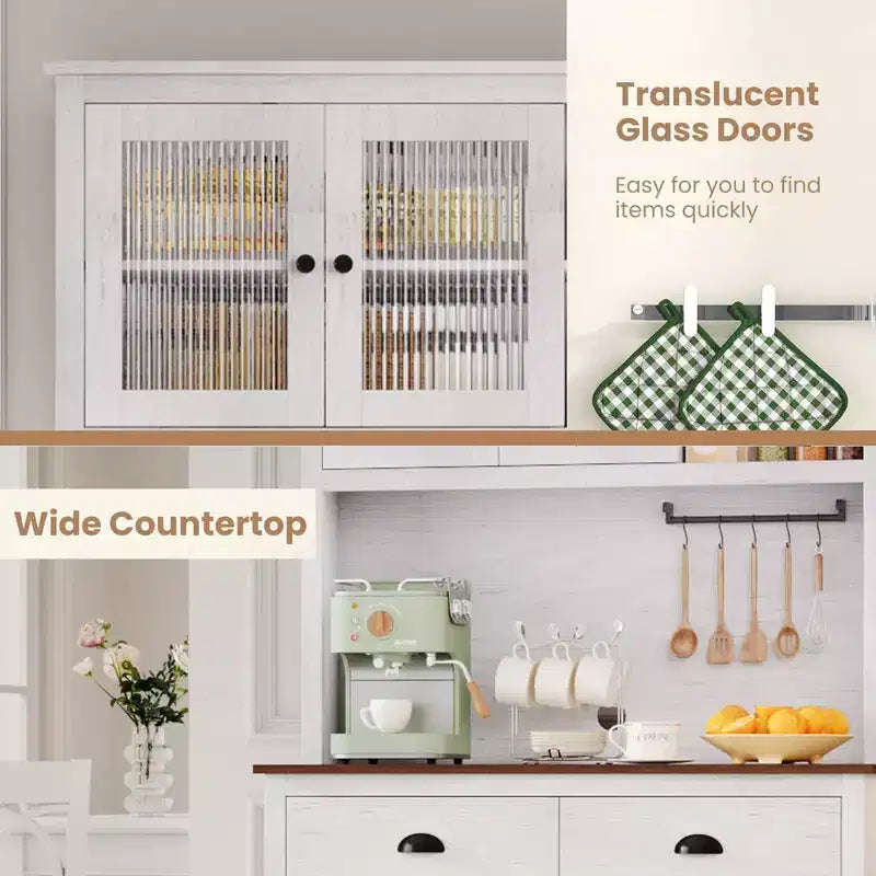 Meuble de rangement pour garde-manger de cuisine 71", buffet autoportant en bois avec support micro-ondes et 2 tiroirs, huche de cuisine pour salle à manger/salon