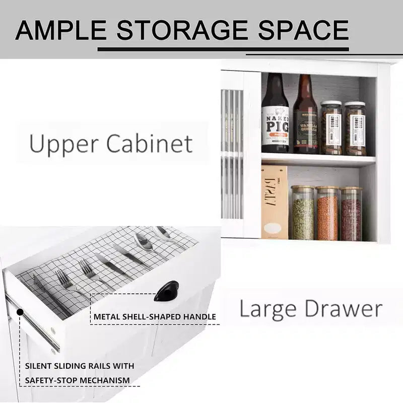 Meuble de rangement pour garde-manger de cuisine 71", buffet autoportant en bois avec support micro-ondes et 2 tiroirs, huche de cuisine pour salle à manger/salon