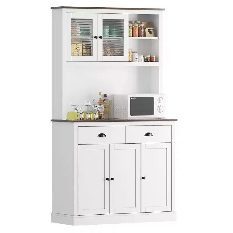Meuble de rangement pour garde-manger de cuisine 71", buffet autoportant en bois avec support micro-ondes et 2 tiroirs, huche de cuisine pour salle à manger/salon