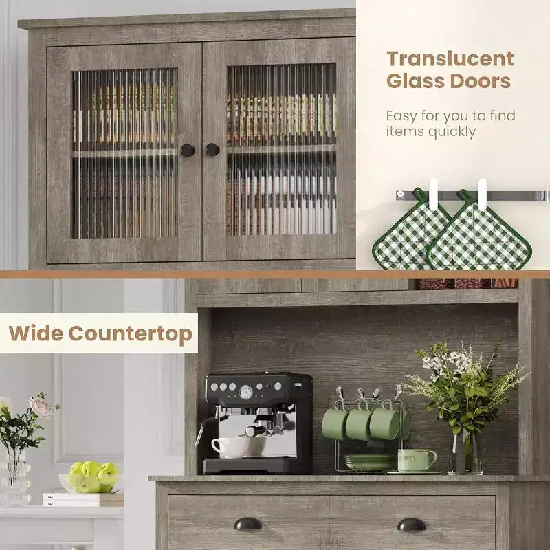 Meuble de rangement pour garde-manger de cuisine 71", buffet autoportant en bois avec support micro-ondes et 2 tiroirs, huche de cuisine pour salle à manger/salon