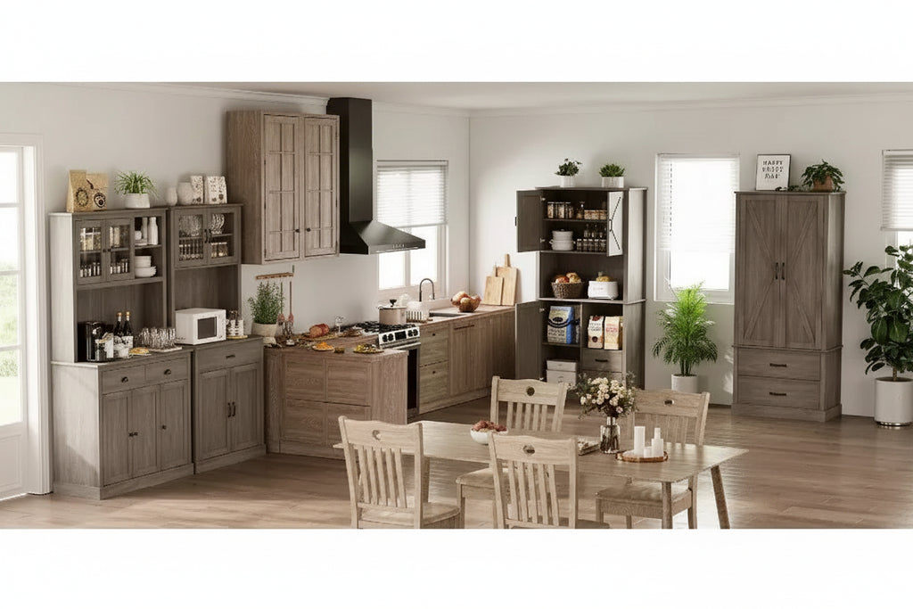 Meuble de rangement pour garde-manger de cuisine 71", buffet autoportant en bois avec support micro-ondes et 2 tiroirs, huche de cuisine pour salle à manger/salon
