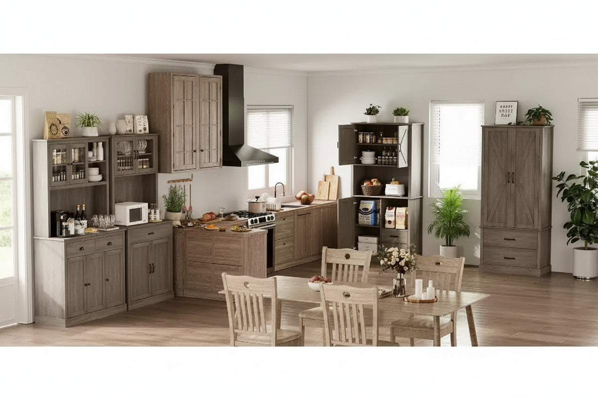 Meuble de rangement pour garde-manger de cuisine 71", buffet autoportant en bois avec support micro-ondes et 2 tiroirs, huche de cuisine pour salle à manger/salon