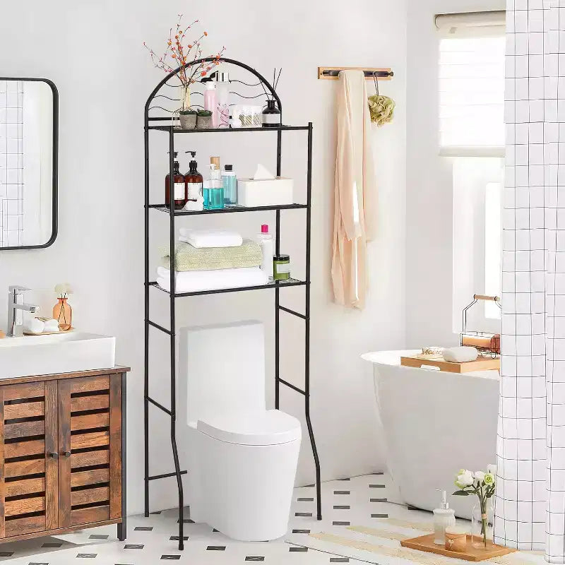 Étagère de rangement WC, étagère de rangement de salle de bain en métal autoportante à 3 niveaux, rangement compact pour serviettes et toilettes, idéale pour appartement