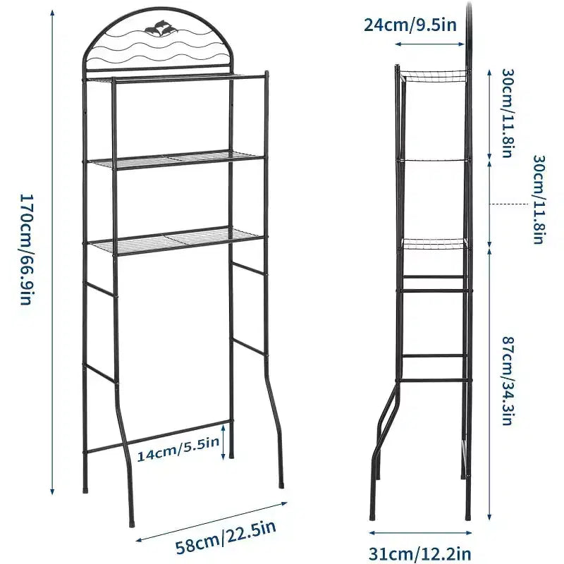 Étagère de rangement WC, étagère de rangement de salle de bain en métal autoportante à 3 niveaux, rangement compact pour serviettes et toilettes, idéale pour appartement
