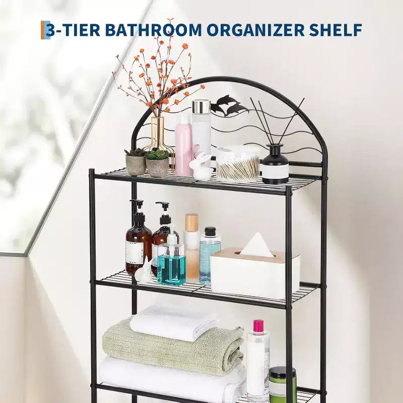 Étagère de rangement WC, étagère de rangement de salle de bain en métal autoportante à 3 niveaux, rangement compact pour serviettes et toilettes, idéale pour appartement