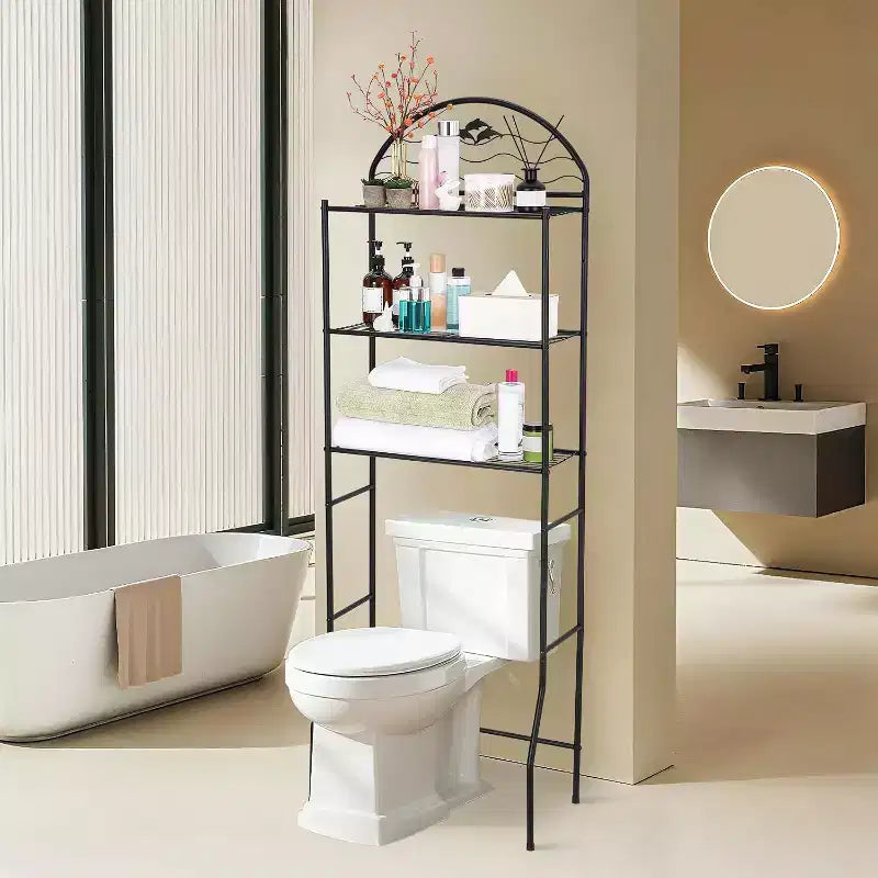 Étagère de rangement WC, étagère de rangement de salle de bain en métal autoportante à 3 niveaux, rangement compact pour serviettes et toilettes, idéale pour appartement