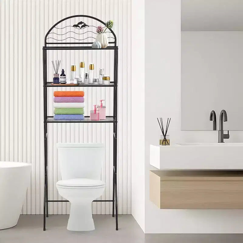 Étagère de rangement WC, étagère de rangement de salle de bain en métal autoportante à 3 niveaux, rangement compact pour serviettes et toilettes, idéale pour appartement