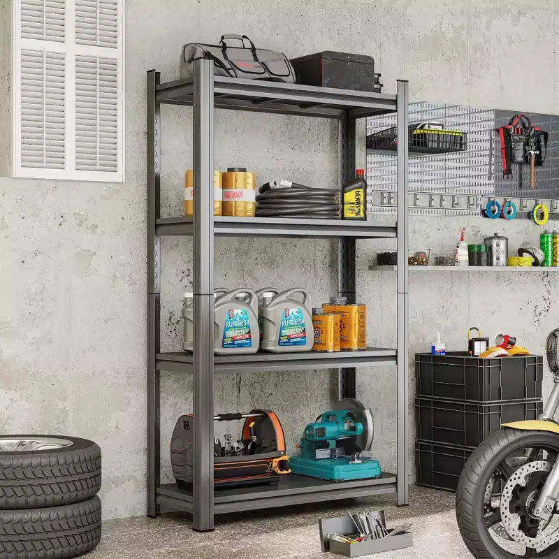 59 Inch H 4-Tier Black Adjustable Metal Storage Shelf for Garage Shed Supermarket Living Room Multi-Purpose Storage Shelf
