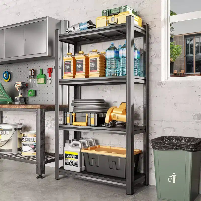 Étagère de rangement métallique noire réglable à 4 niveaux de 150 cm de hauteur pour garage, abri de jardin, supermarché, salon, étagère de rangement polyvalente