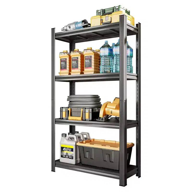 Étagère de rangement métallique noire réglable à 4 niveaux de 150 cm de hauteur pour garage, abri de jardin, supermarché, salon, étagère de rangement polyvalente