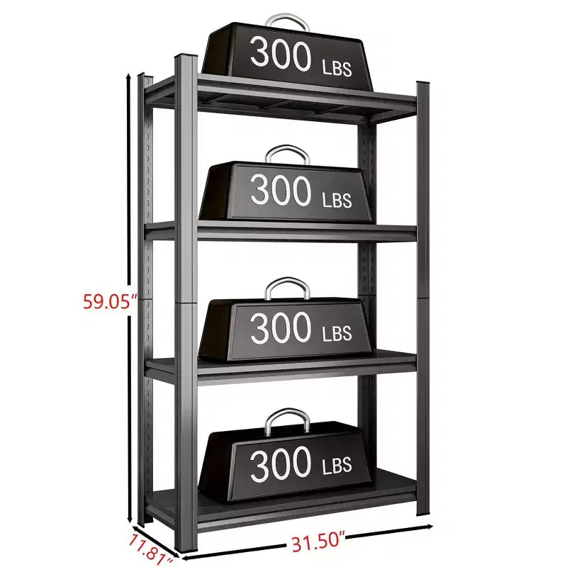 Étagère de rangement métallique noire réglable à 4 niveaux de 150 cm de hauteur pour garage, abri de jardin, supermarché, salon, étagère de rangement polyvalente