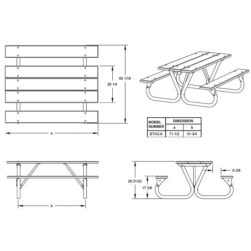 Lot de 4 kits de pieds de table de pique-nique d'extérieur en acier anti-basculement de 1,8 m/2,4 m (cadre uniquement)