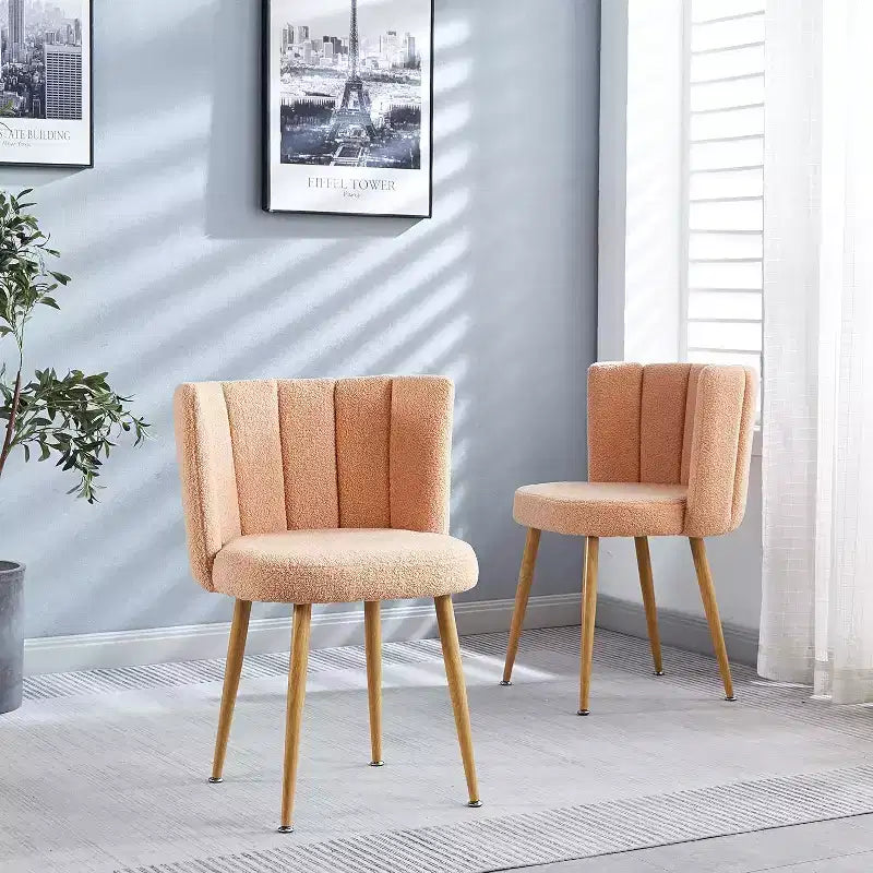 Lot de 3 chaises de salle à manger, chaises d'appoint modernes rembourrées en tissu ras avec design sans accoudoirs, pieds en tube de fer couleur bois, parfaites pour la cuisine, le salon ou le café
