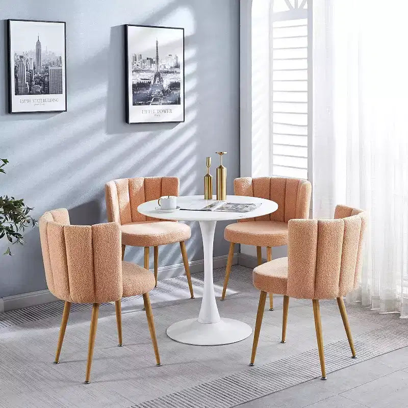 Lot de 3 chaises de salle à manger, chaises d'appoint modernes rembourrées en tissu ras avec design sans accoudoirs, pieds en tube de fer couleur bois, parfaites pour la cuisine, le salon ou le café