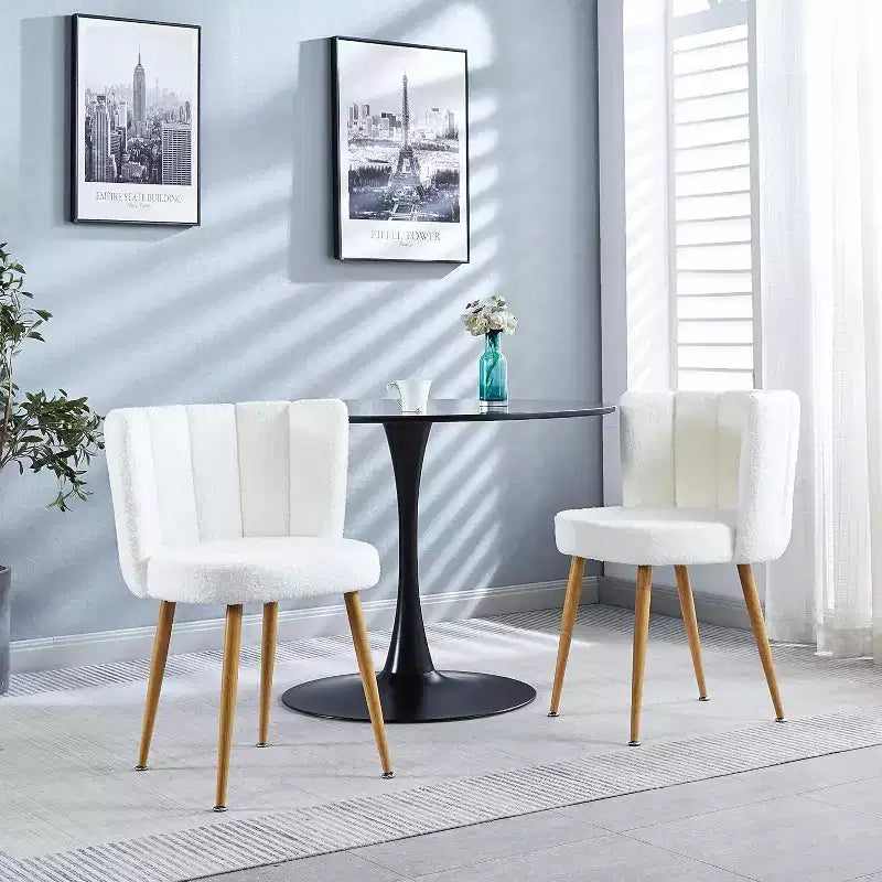 Lot de 3 chaises de salle à manger, chaises d'appoint modernes rembourrées en tissu ras avec design sans accoudoirs, pieds en tube de fer couleur bois, parfaites pour la cuisine, le salon ou le café