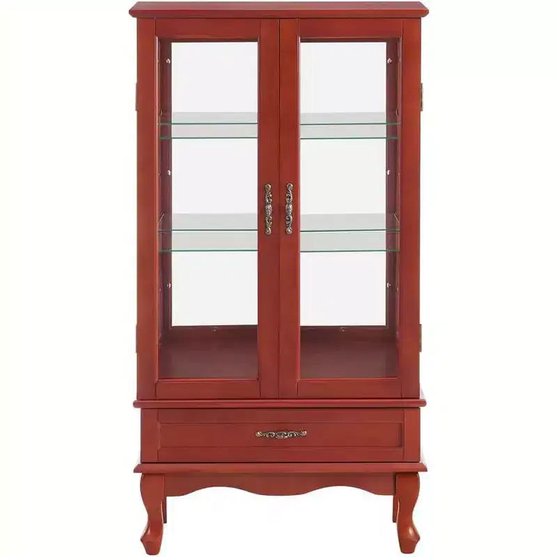 Meuble vitrine éclairé pour bureau à domicile, Vitrine avec portes vitrées et lumières, Vitrine à vin avec étagères en verre réglables, 2 portes et 2 tiroirs