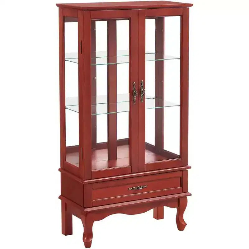 Meuble vitrine éclairé pour bureau à domicile, Vitrine avec portes vitrées et lumières, Vitrine à vin avec étagères en verre réglables, 2 portes et 2 tiroirs