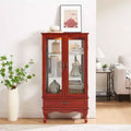 Lighted Glass Cabinet for Home Office, Display Cabinet with Glass Doors and Lights, Wine Cabinet with Adjustable Glass Shelves, 2 Doors, and 2 Drawer