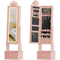 Kids Jewelry Cabinet with LED Full-Length Mirror,Freestanding Princess Vanity with Drawers & Jewelry Organizer,Armoire with Lights for Girls Dress Up