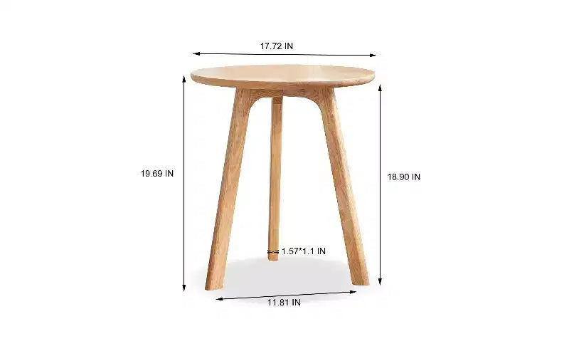 Table d'appoint ronde en bois de chêne massif, petite table à 3 pieds avec patins de protection de plancher, table de chevet polyvalente pour chambre à coucher, table d'appoint pour salon