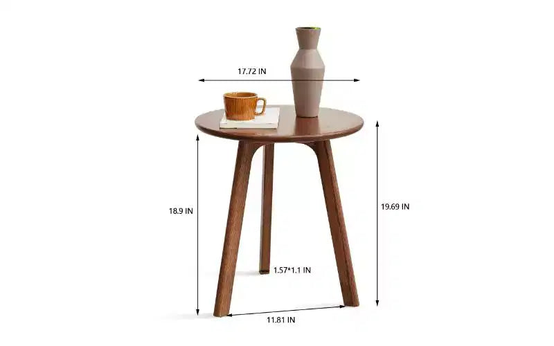 Table d'appoint ronde en bois de chêne massif, petite table à 3 pieds avec patins de protection de plancher, table de chevet polyvalente pour chambre à coucher, table d'appoint pour salon