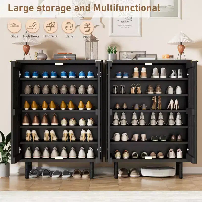 Meuble à chaussures 6 niveaux avec portes, Organisateur de rangement pour 24 paires, Meuble de rangement moderne de style ferme pour entrée ou couloir, Meuble de rangement dissimulé
