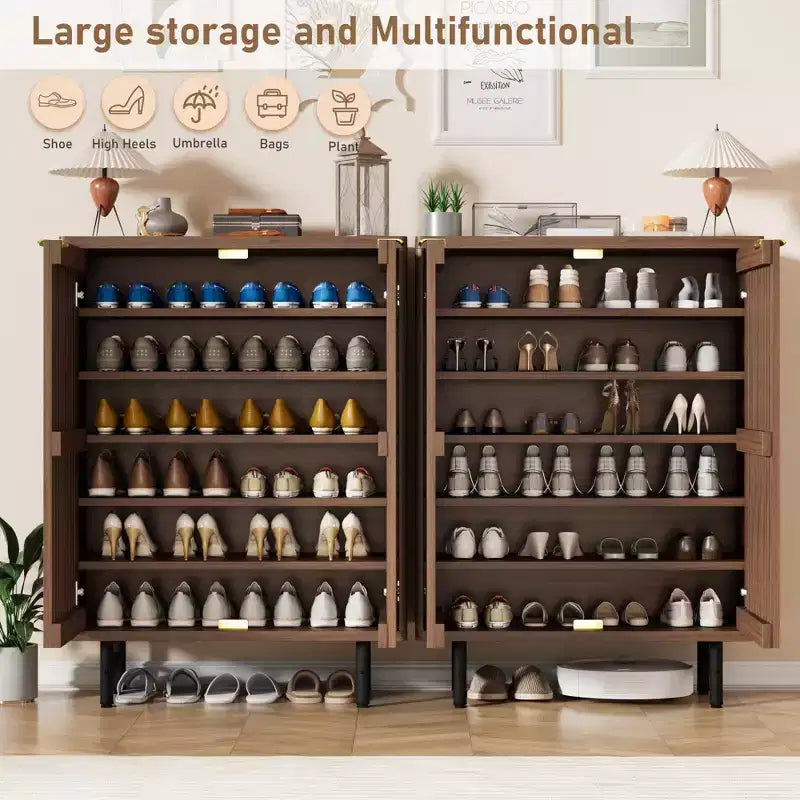 Meuble à chaussures 6 niveaux avec portes, Organisateur de rangement pour 24 paires, Meuble de rangement moderne de style ferme pour entrée ou couloir, Meuble de rangement dissimulé