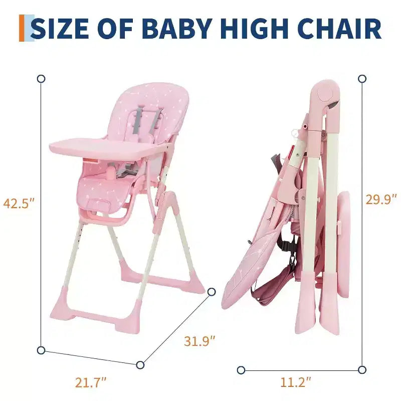 Chaise haute pour bébés et tout-petits, chaise d'alimentation pliable avec hauteur/dossier/repose-pieds réglables, plateau amovible, conception pliable rapide