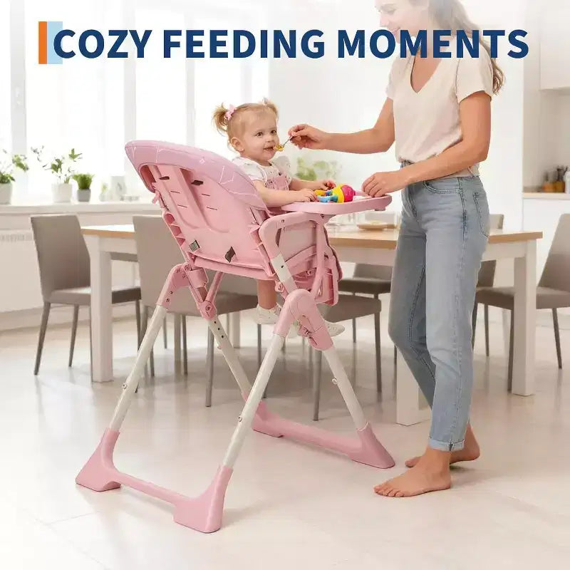 Chaise haute pour bébés et tout-petits, chaise d'alimentation pliable avec hauteur/dossier/repose-pieds réglables, plateau amovible, conception pliable rapide