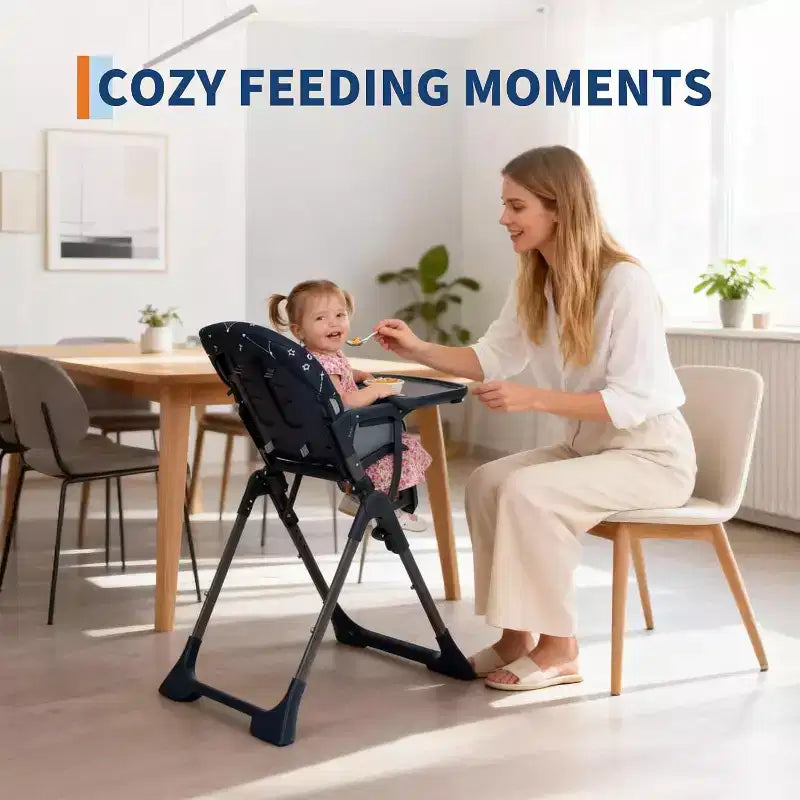 Chaise haute pour bébés et tout-petits, chaise d'alimentation pliable avec hauteur/dossier/repose-pieds réglables, plateau amovible, conception pliable rapide
