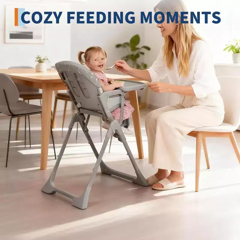 Chaise haute pour bébés et tout-petits, chaise d'alimentation pliable avec hauteur/dossier/repose-pieds réglables, plateau amovible, conception pliable rapide