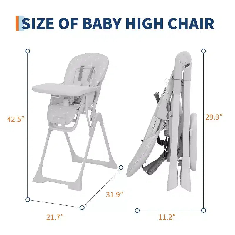 Chaise haute pour bébés et tout-petits, chaise d'alimentation pliable avec hauteur/dossier/repose-pieds réglables, plateau amovible, conception pliable rapide