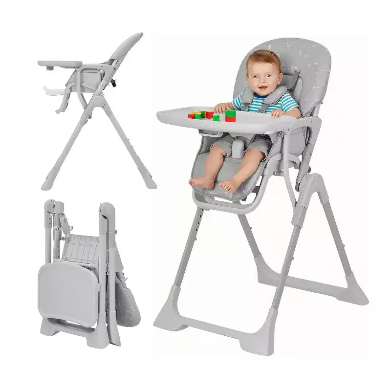 Chaise haute pour bébés et tout-petits, chaise d'alimentation pliable avec hauteur/dossier/repose-pieds réglables, plateau amovible, conception pliable rapide