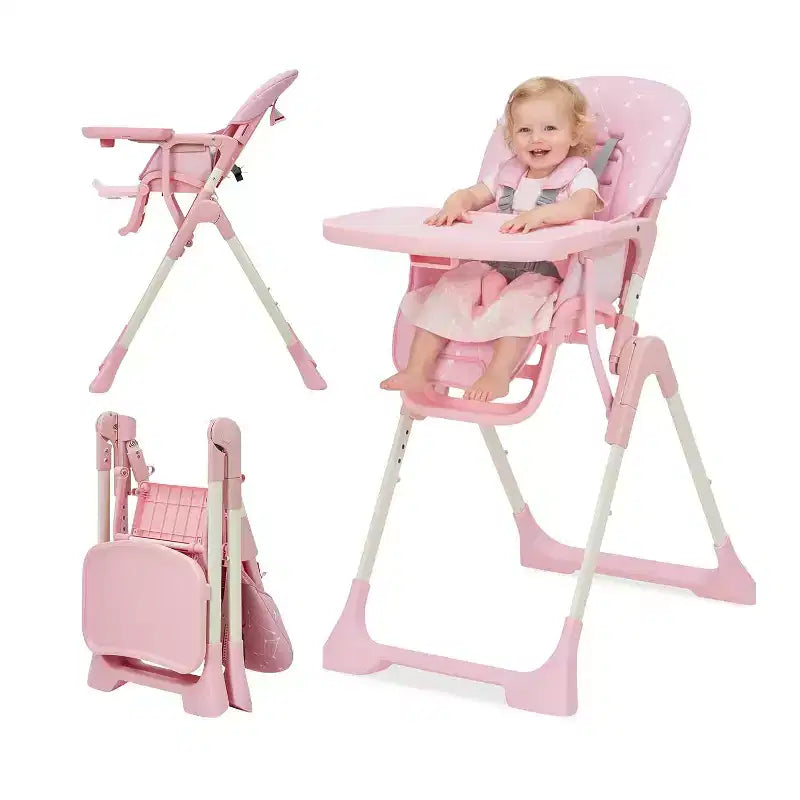 Chaise haute pour bébés et tout-petits, chaise d'alimentation pliable avec hauteur/dossier/repose-pieds réglables, plateau amovible, conception pliable rapide