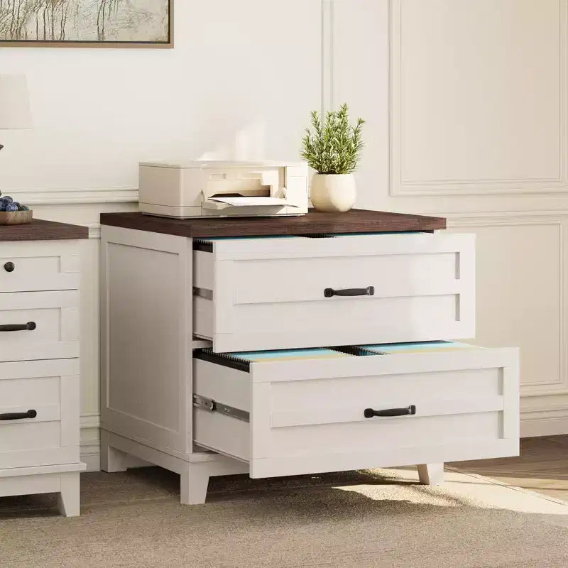 Farmhouse 2-Drawer File Cabinet, Wood Storage Lateral Filing Cabinet with Fully Extension Drawers, Multi-Scene Organizer for Bedroom/Office/Kitchen