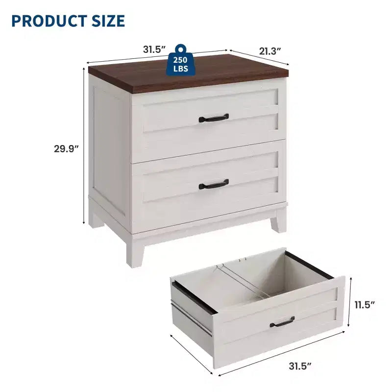 Meuble de classement 2 tiroirs style Ferme, Meuble de rangement en bois avec tiroirs à extension complète, Organisateur multi-scènes pour chambre/bureau/cuisine