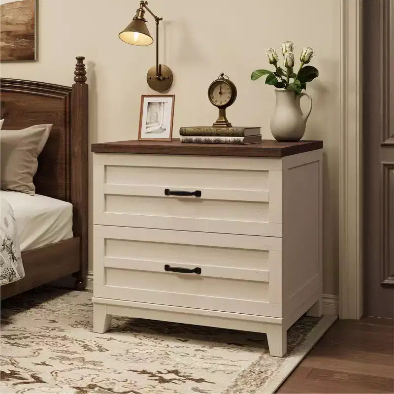 Meuble de classement 2 tiroirs style Ferme, Meuble de rangement en bois avec tiroirs à extension complète, Organisateur multi-scènes pour chambre/bureau/cuisine