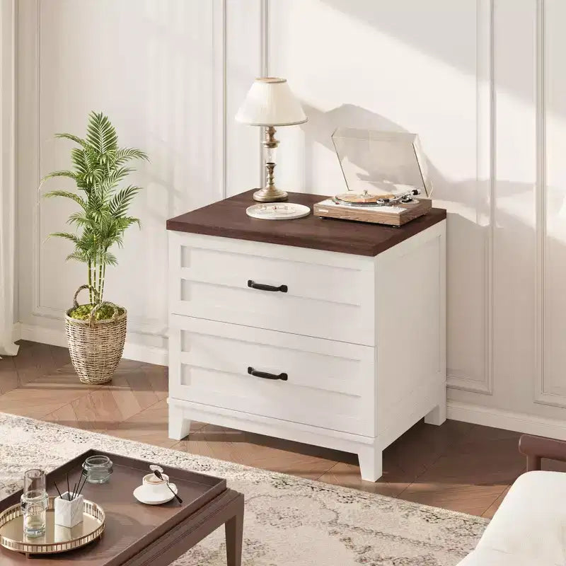 Meuble de classement 2 tiroirs style Ferme, Meuble de rangement en bois avec tiroirs à extension complète, Organisateur multi-scènes pour chambre/bureau/cuisine
