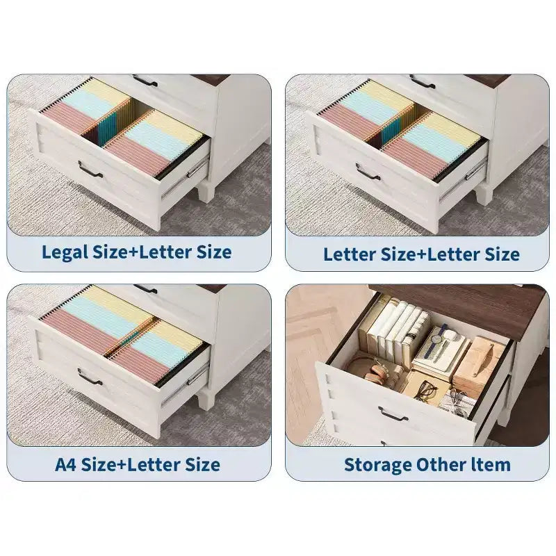 Meuble de classement 2 tiroirs style Ferme, Meuble de rangement en bois avec tiroirs à extension complète, Organisateur multi-scènes pour chambre/bureau/cuisine