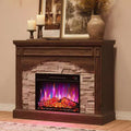 Garvee Fireplace TV Stand for TVs Up to 80 Inch, Electric Fireplace with Mantel, Farmhouse Wood Entertainment Center, 3D Flame Effect