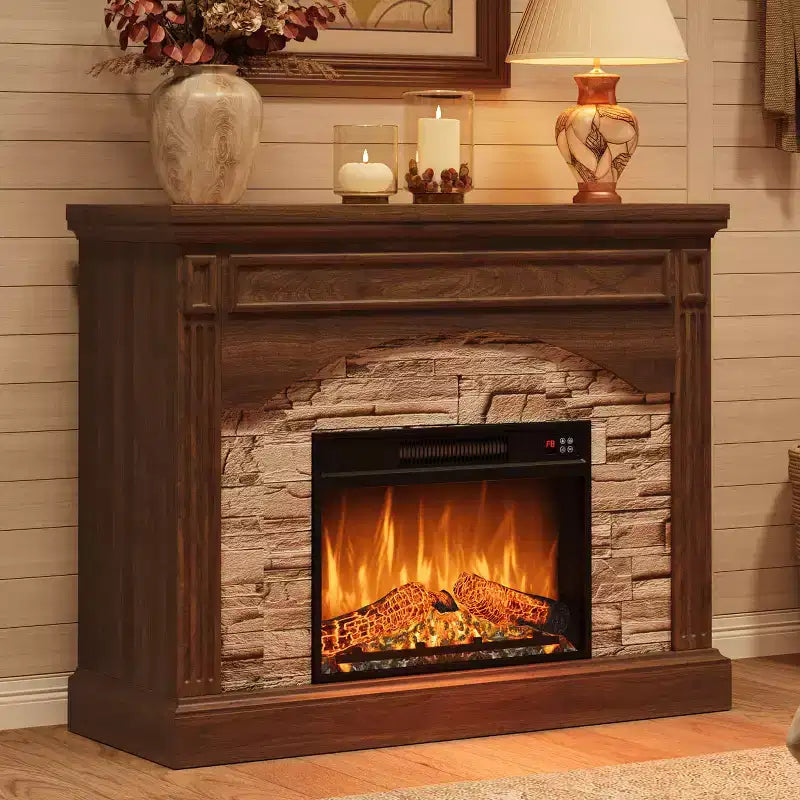Meuble TV avec cheminée pour téléviseurs jusqu'à 80 pouces, cheminée électrique avec manteau, meuble de divertissement en bois de style ferme, effet de flamme 3D