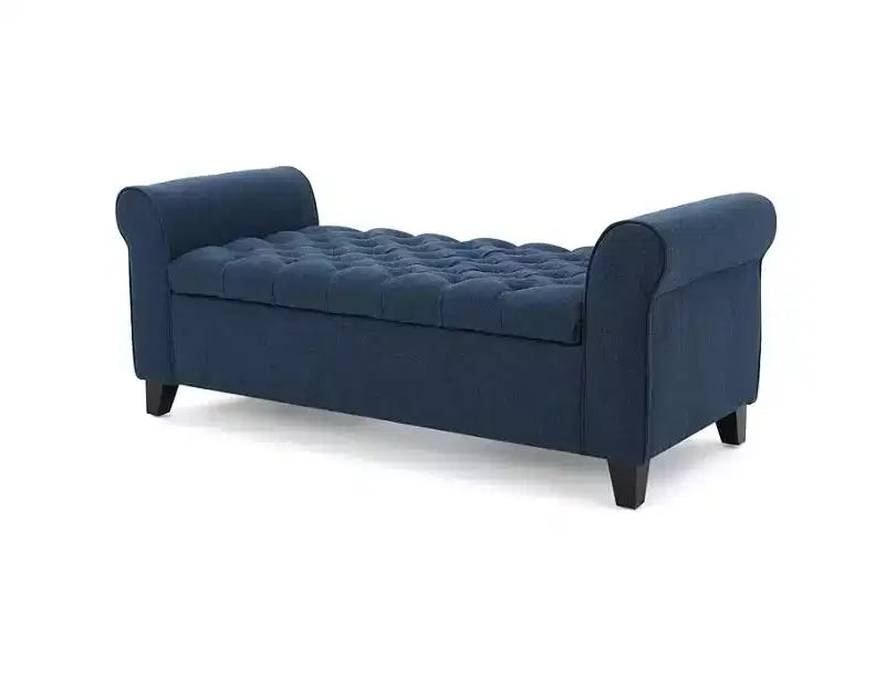 Banc de rangement moderne avec siège rembourré et accoudoirs, pouf de rangement avec pieds en bois, banc de bout de lit pour salon, chambre à coucher