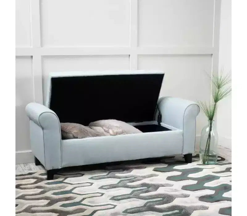 Banc de rangement moderne avec siège rembourré et accoudoirs, pouf de rangement avec pieds en bois, banc de bout de lit pour salon, chambre à coucher