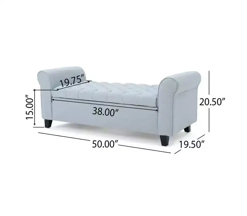 Banc de rangement moderne avec siège rembourré et accoudoirs, pouf de rangement avec pieds en bois, banc de bout de lit pour salon, chambre à coucher