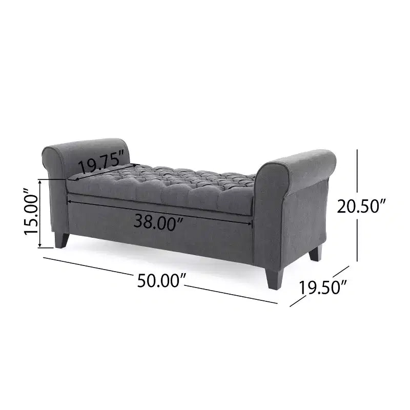 Banc de rangement moderne avec siège rembourré et accoudoirs, pouf de rangement avec pieds en bois, banc de bout de lit pour salon, chambre à coucher