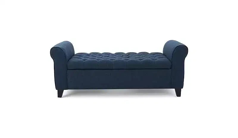 Banc de rangement moderne avec siège rembourré et accoudoirs, pouf de rangement avec pieds en bois, banc de bout de lit pour salon, chambre à coucher